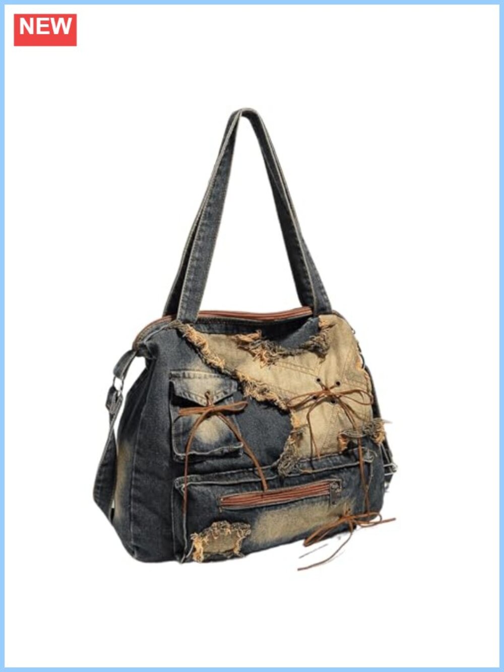Y2K Washed Denim Tote Bag Retro Shoulder Bag Large Capacity Crossbody